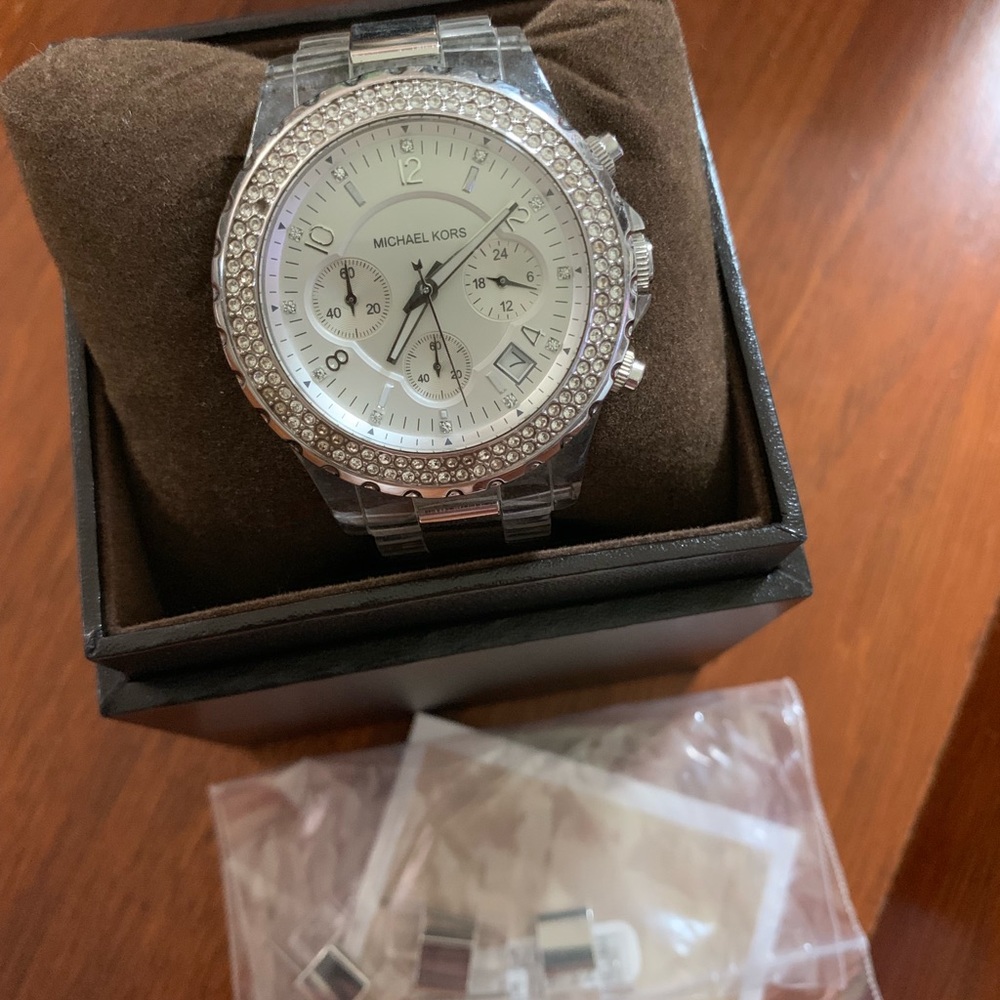 Michael Kors Watch - Clear/Silver w/Rhinestones